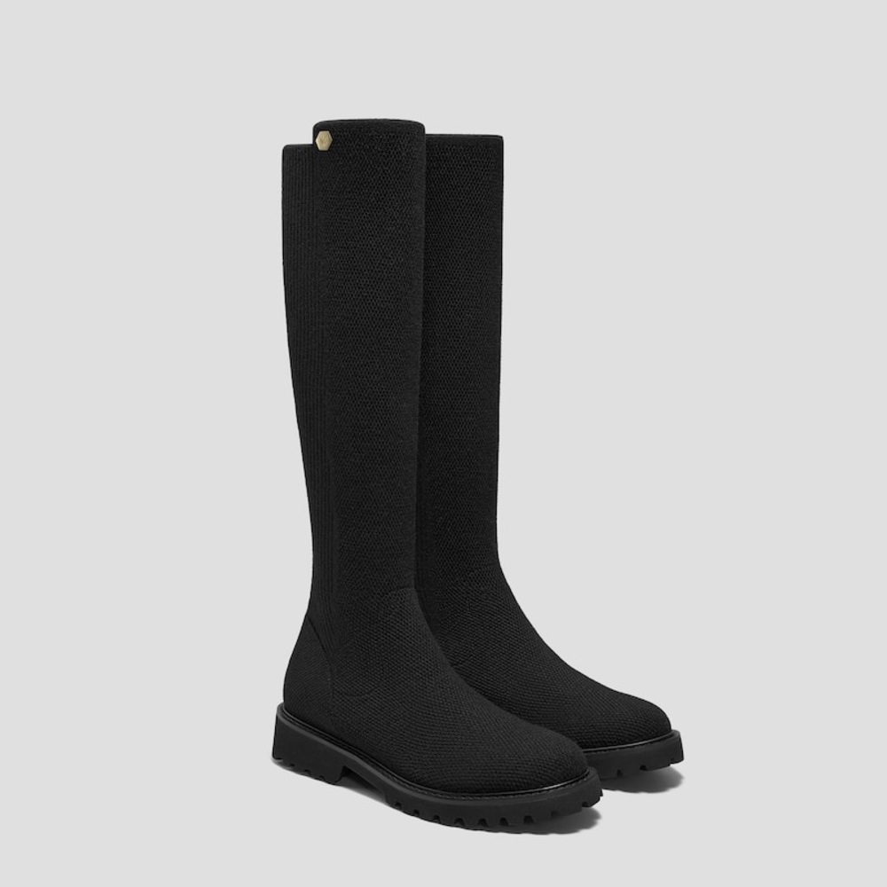 Vivaia Round-Toe Stretchy Wool Knee-High Boots black calf (Filipa) size 8.5 39.5